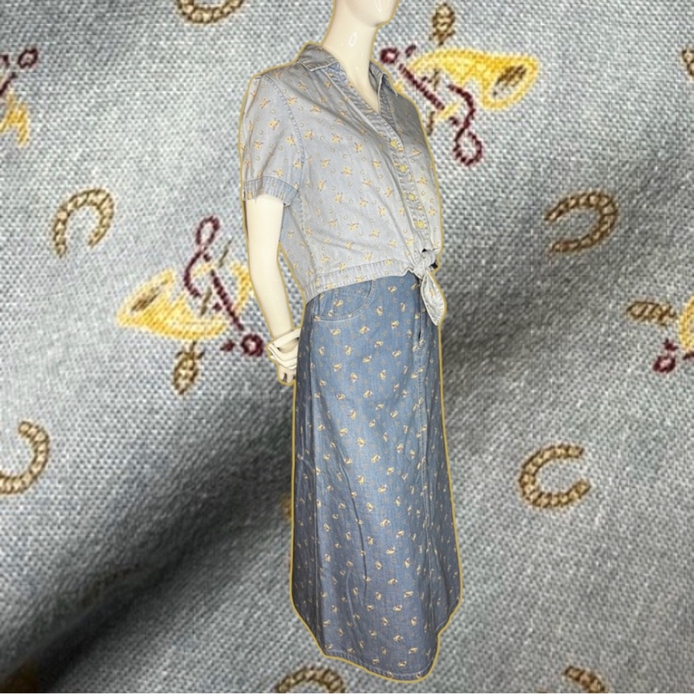 vintage Passports : denim equestrian patterned skirt set